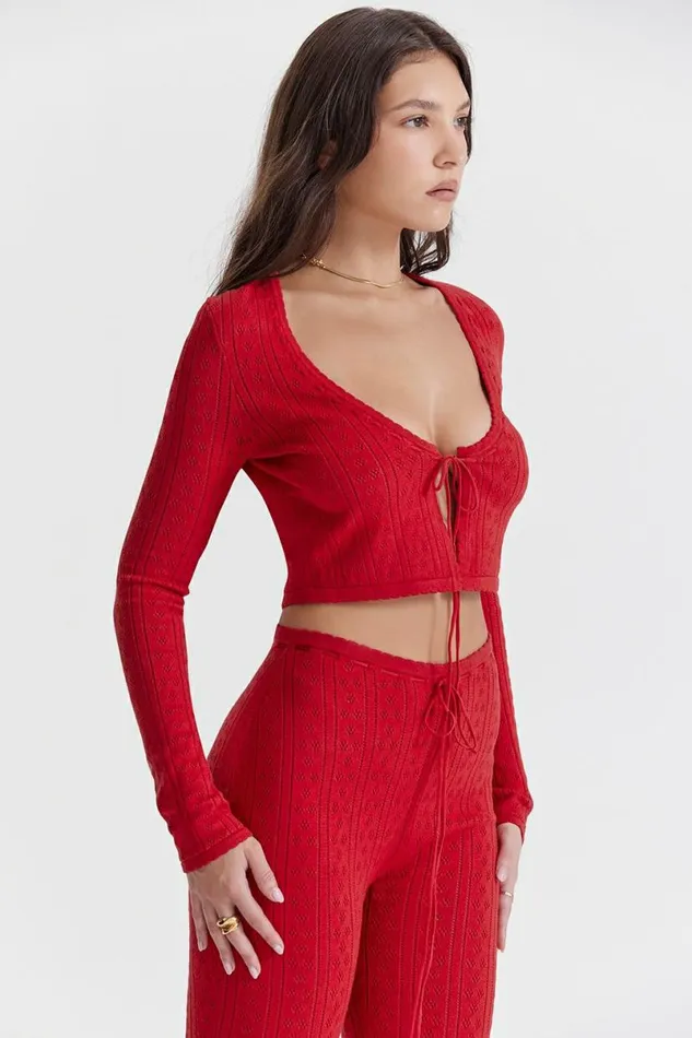 Women Perla Cherry Ribbed Knit Top House Of CB Tops