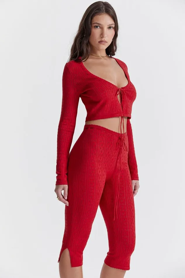 Women Perla Cherry Ribbed Knit Top House Of CB Tops