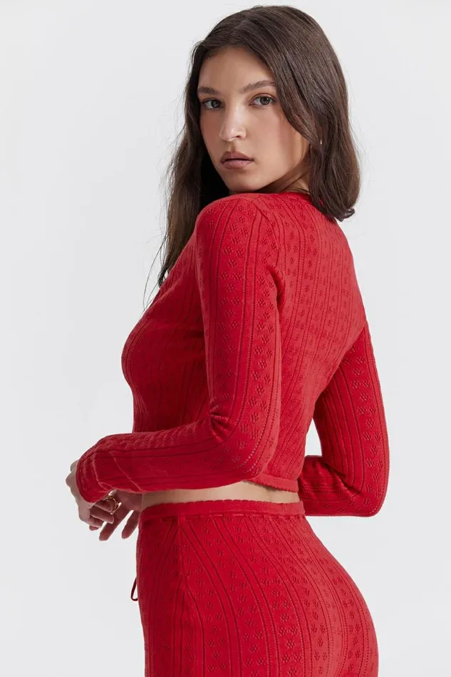Women Perla Cherry Ribbed Knit Top House Of CB Tops