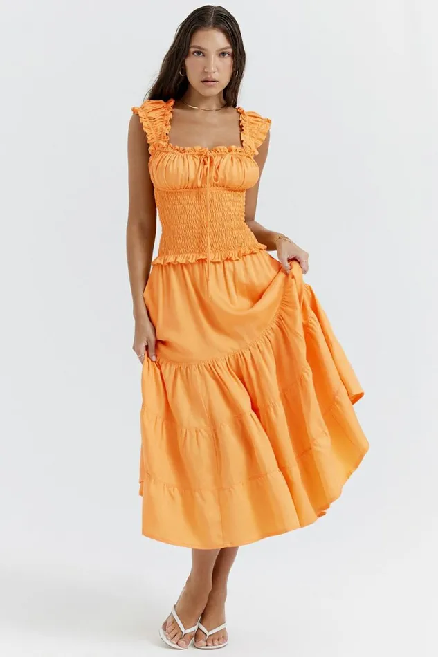 Women Phedra Tangerine Shirred Sundress House Of CB Dresses