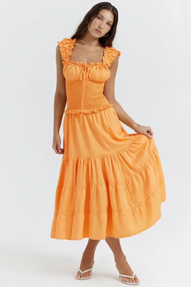Women Phedra Tangerine Shirred Sundress House Of CB Dresses