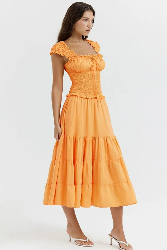 Women Phedra Tangerine Shirred Sundress House Of CB Dresses