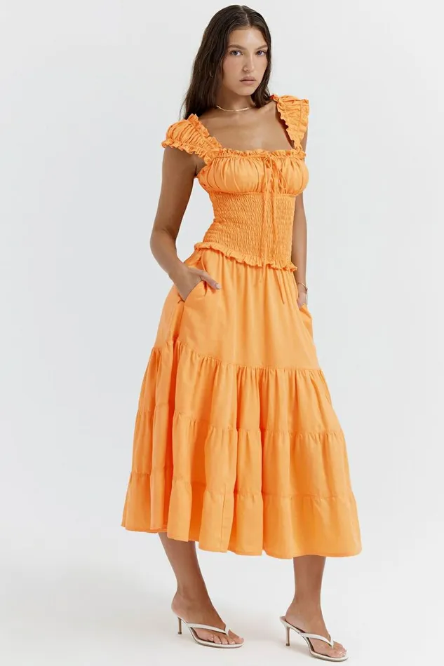 Women Phedra Tangerine Shirred Sundress House Of CB Dresses