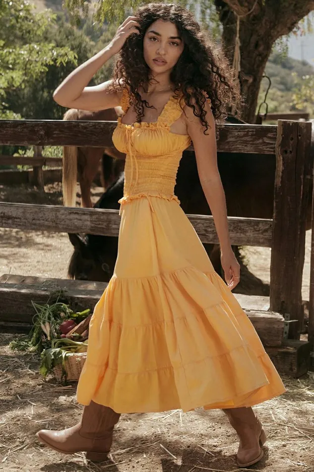 Women Phedra Tangerine Shirred Sundress House Of CB Dresses