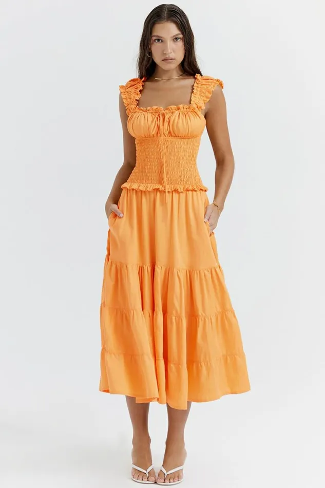Women Phedra Tangerine Shirred Sundress House Of CB Dresses