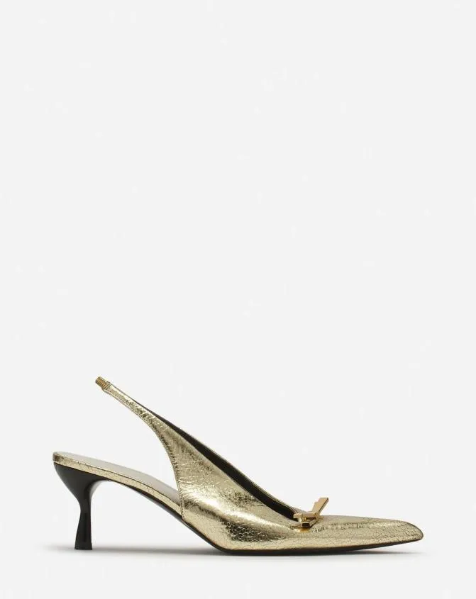 Women Pumps Lanvin Bow Slingback Pumps In Crackled Metallic Leather Gold
