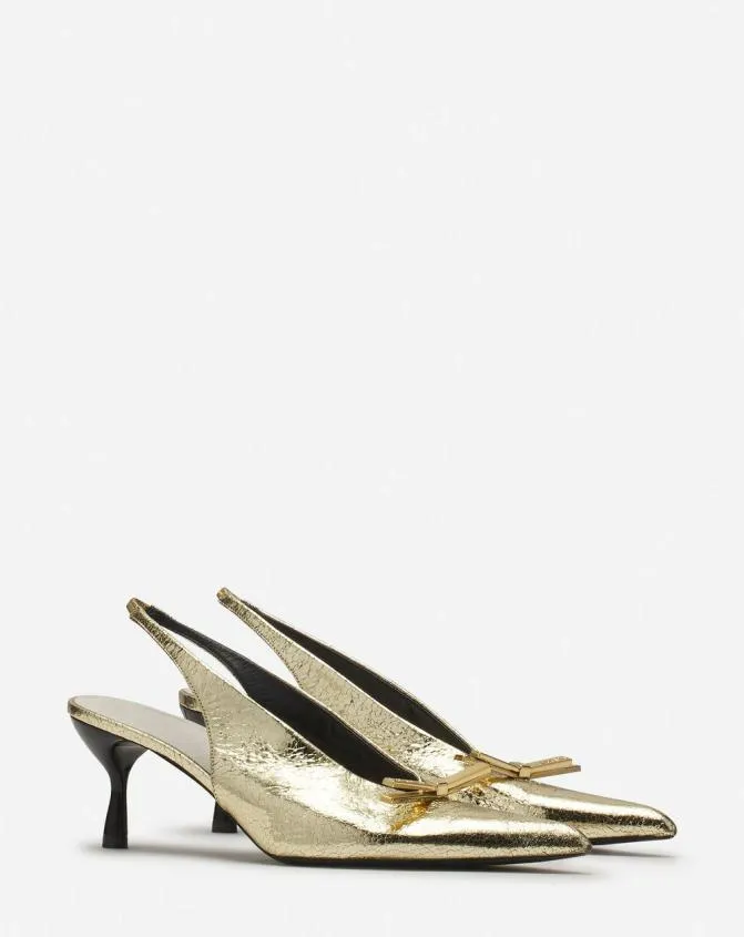 Women Pumps Lanvin Bow Slingback Pumps In Crackled Metallic Leather Gold Women Pumps Lanvin Bow Slingback Pumps In Crackled Metallic Leather Gold