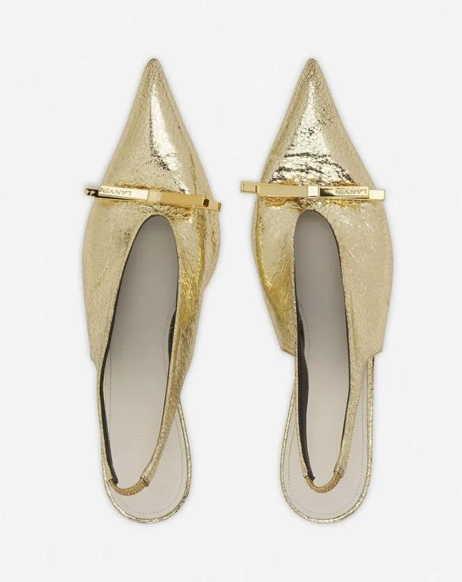 Women Pumps Lanvin Bow Slingback Pumps In Crackled Metallic Leather Gold Women Pumps Lanvin Bow Slingback Pumps In Crackled Metallic Leather Gold