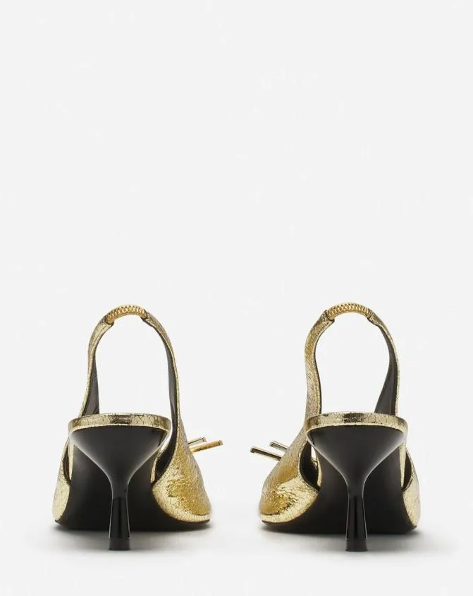 Women Pumps Lanvin Bow Slingback Pumps In Crackled Metallic Leather Gold Women Pumps Lanvin Bow Slingback Pumps In Crackled Metallic Leather Gold