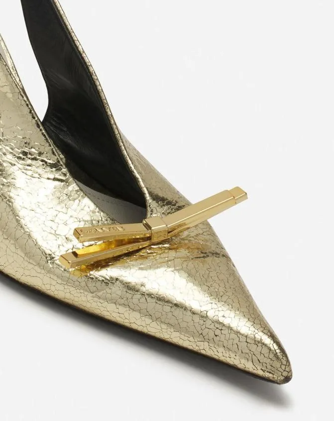 Women Pumps Lanvin Bow Slingback Pumps In Crackled Metallic Leather Gold Women Pumps Lanvin Bow Slingback Pumps In Crackled Metallic Leather Gold