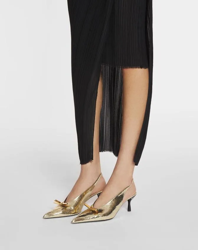Women Pumps Lanvin Bow Slingback Pumps In Crackled Metallic Leather Gold Women Pumps Lanvin Bow Slingback Pumps In Crackled Metallic Leather Gold