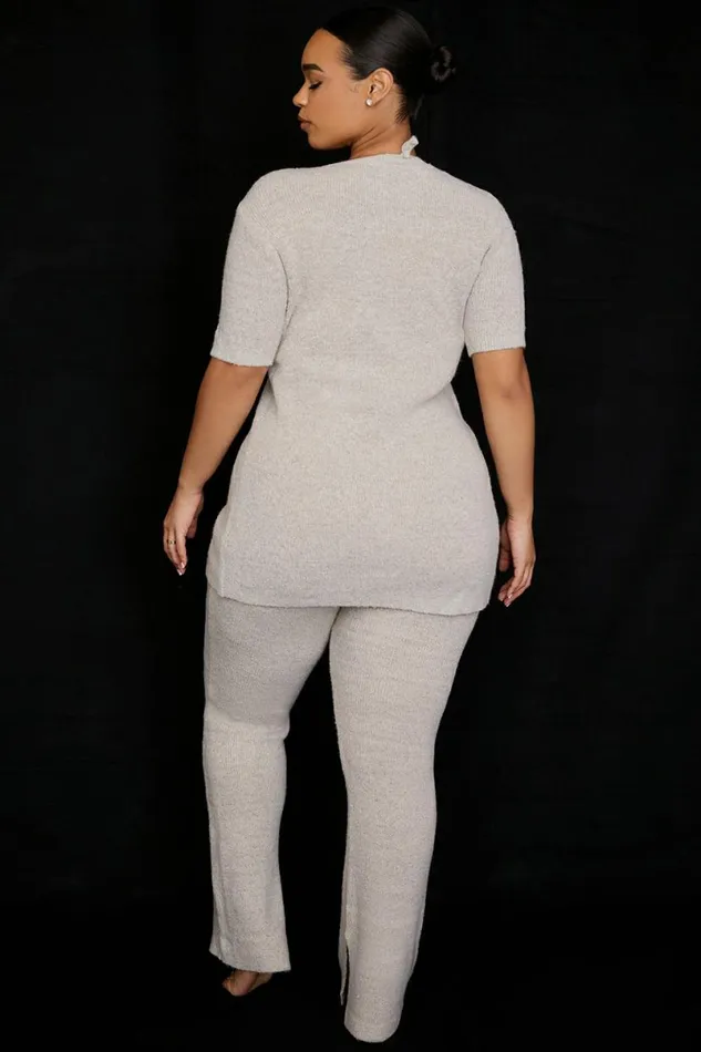 Women Raven Oatmeal Ribbed Knit Flared Trousers House Of CB Bottoms Women Raven Oatmeal Ribbed Knit Flared Trousers House Of CB Bottoms