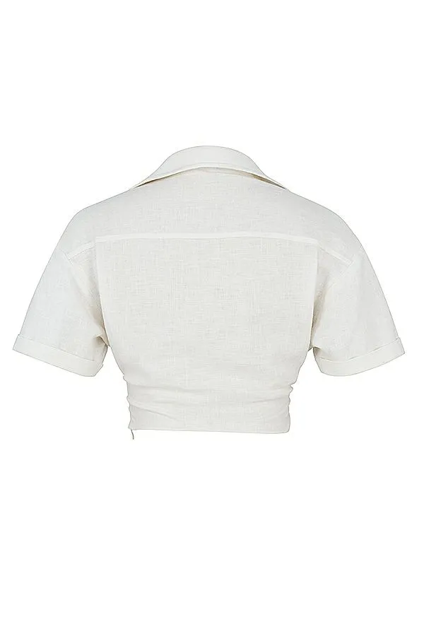 Women Remi White Twist Front Crop Shirt House Of CB Tops Women Remi White Twist Front Crop Shirt House Of CB Tops