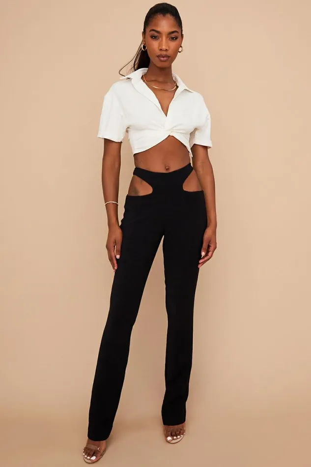 Women Remi White Twist Front Crop Shirt House Of CB Tops Women Remi White Twist Front Crop Shirt House Of CB Tops