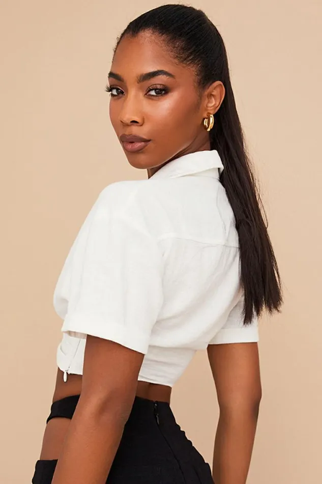 Women Remi White Twist Front Crop Shirt House Of CB Tops Women Remi White Twist Front Crop Shirt House Of CB Tops