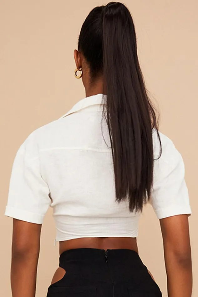 Women Remi White Twist Front Crop Shirt House Of CB Tops Women Remi White Twist Front Crop Shirt House Of CB Tops