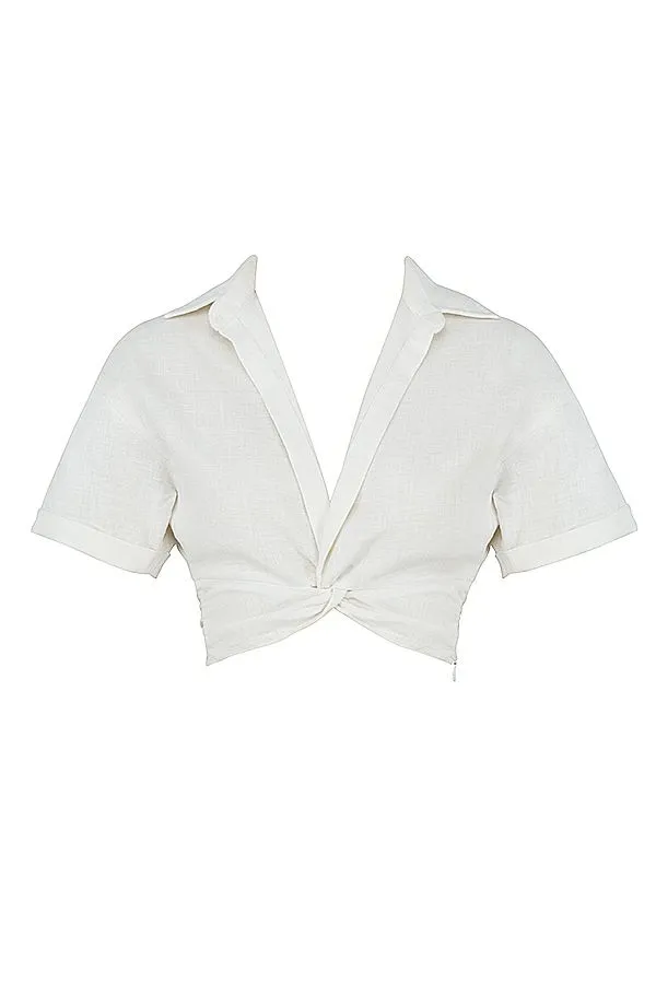 Women Remi White Twist Front Crop Shirt House Of CB Tops Women Remi White Twist Front Crop Shirt House Of CB Tops