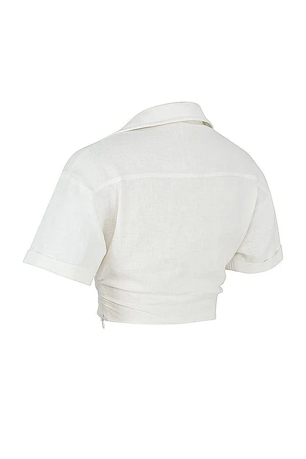 Women Remi White Twist Front Crop Shirt House Of CB Tops Women Remi White Twist Front Crop Shirt House Of CB Tops