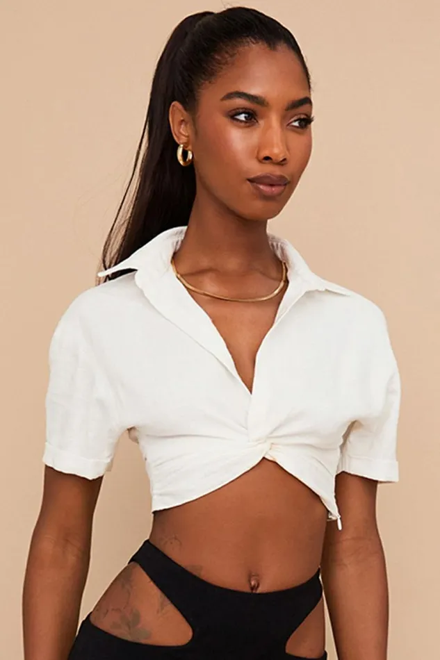 Women Remi White Twist Front Crop Shirt House Of CB Tops Women Remi White Twist Front Crop Shirt House Of CB Tops