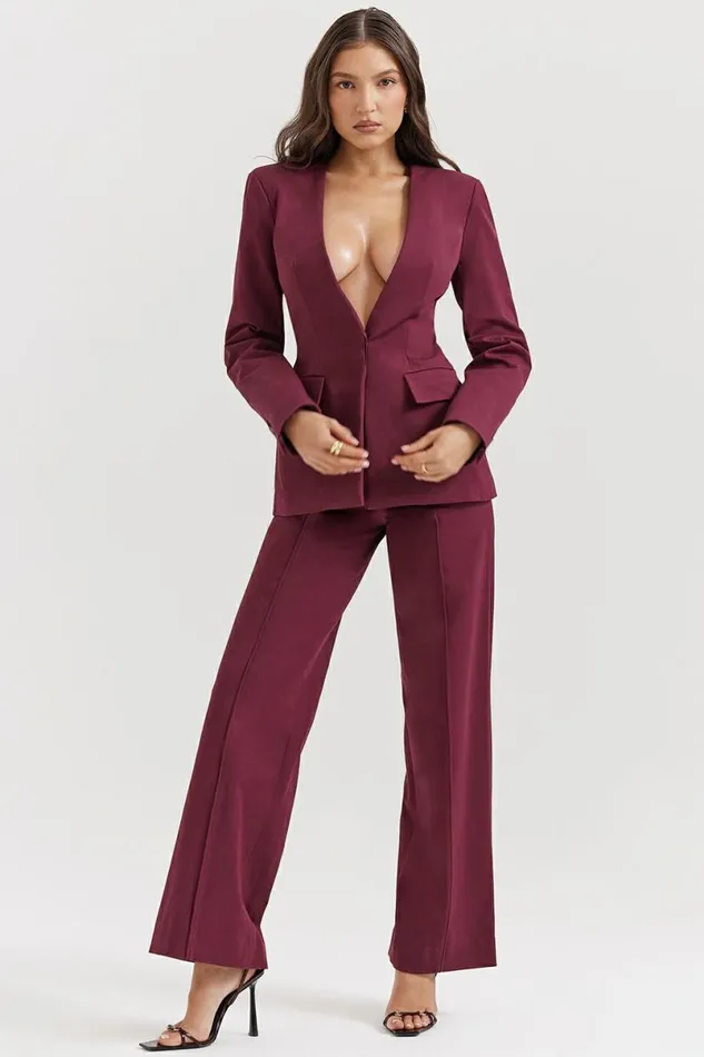 Women Rivi Wine Straight Leg Trousers House Of CB Bottoms