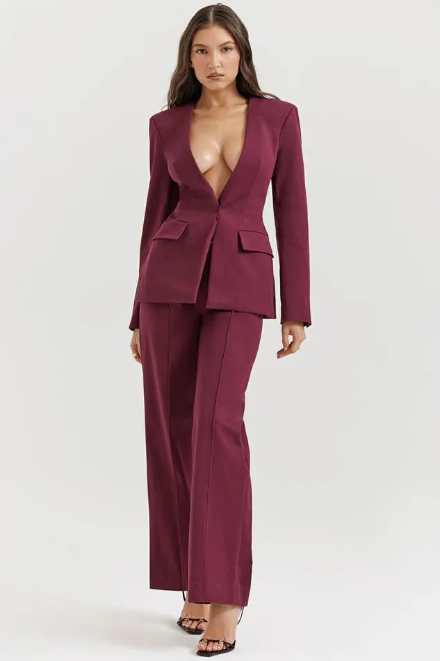 Women Rivi Wine Straight Leg Trousers House Of CB Bottoms Women Rivi Wine Straight Leg Trousers House Of CB Bottoms