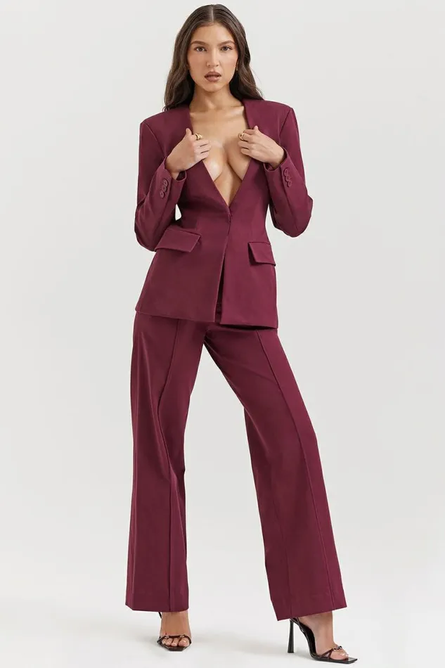 Women Rivi Wine Straight Leg Trousers House Of CB Bottoms Women Rivi Wine Straight Leg Trousers House Of CB Bottoms