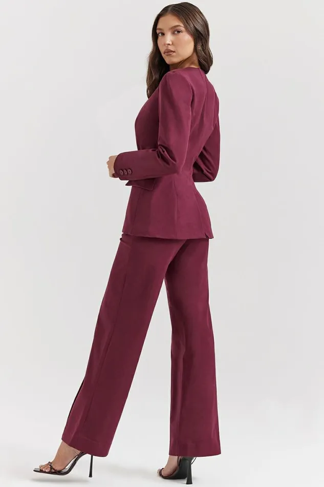 Women Rivi Wine Straight Leg Trousers House Of CB Bottoms Women Rivi Wine Straight Leg Trousers House Of CB Bottoms