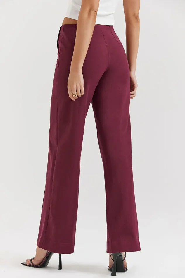 Women Rivi Wine Straight Leg Trousers House Of CB Bottoms Women Rivi Wine Straight Leg Trousers House Of CB Bottoms