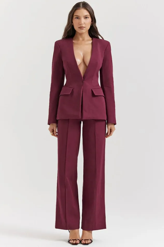 Women Rivi Wine Straight Leg Trousers House Of CB Bottoms Women Rivi Wine Straight Leg Trousers House Of CB Bottoms