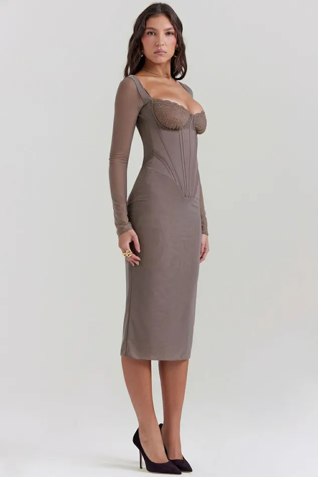 Women Safran Mocha Corset Midi Dress House Of CB Dresses Women Safran Mocha Corset Midi Dress House Of CB Dresses