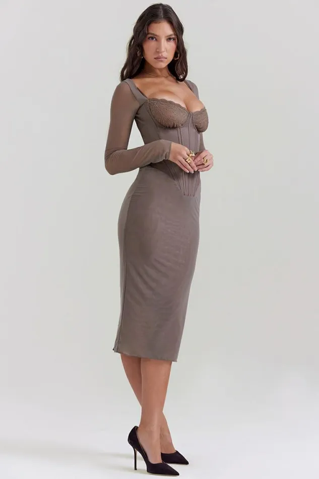Women Safran Mocha Corset Midi Dress House Of CB Dresses Women Safran Mocha Corset Midi Dress House Of CB Dresses