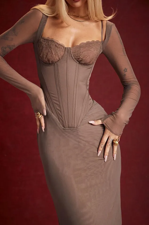Women Safran Mocha Corset Midi Dress House Of CB Dresses Women Safran Mocha Corset Midi Dress House Of CB Dresses