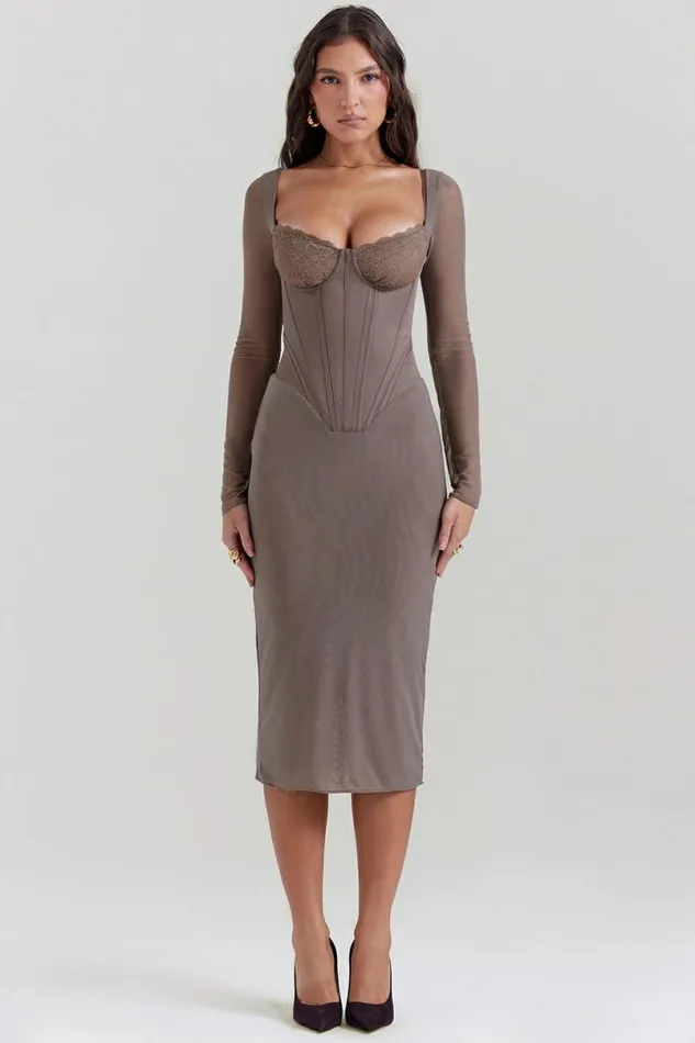Women Safran Mocha Corset Midi Dress House Of CB Dresses Women Safran Mocha Corset Midi Dress House Of CB Dresses