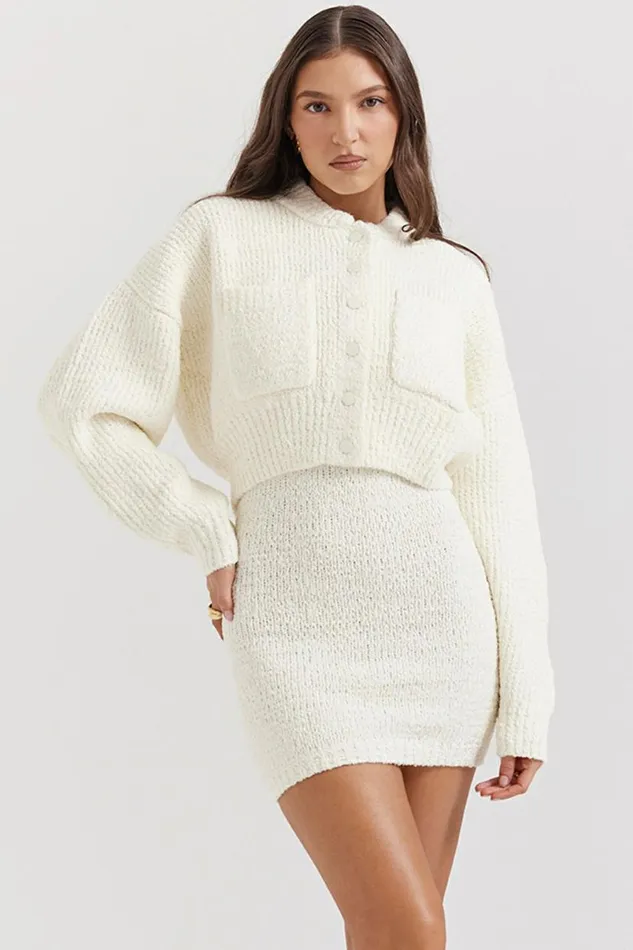 Women Salilah Cream Chenille Blend Bomber Jacket House Of CB Tops