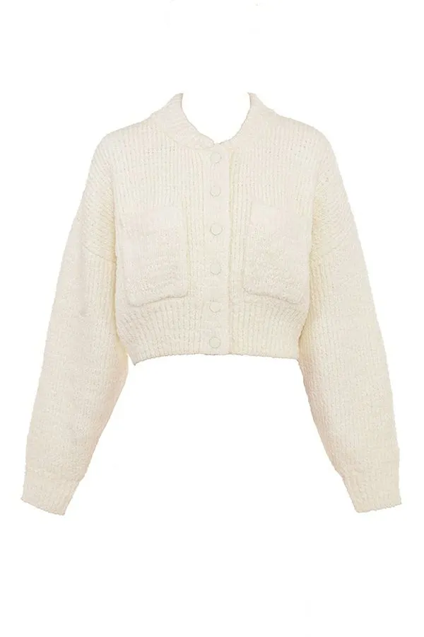 Women Salilah Cream Chenille Blend Bomber Jacket House Of CB Tops