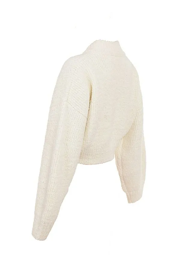 Women Salilah Cream Chenille Blend Bomber Jacket House Of CB Tops