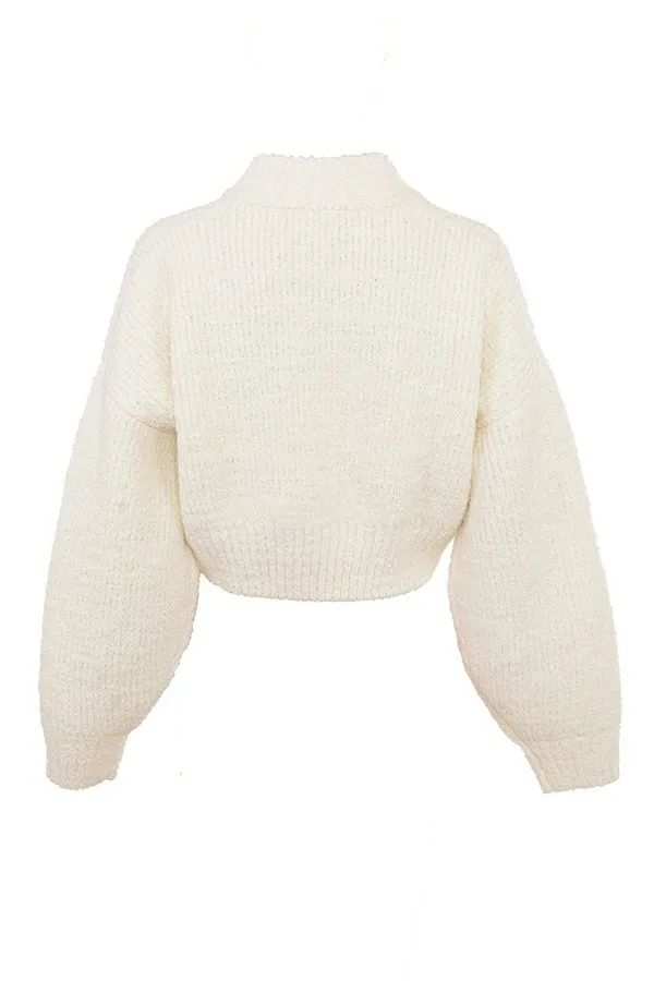 Women Salilah Cream Chenille Blend Bomber Jacket House Of CB Tops