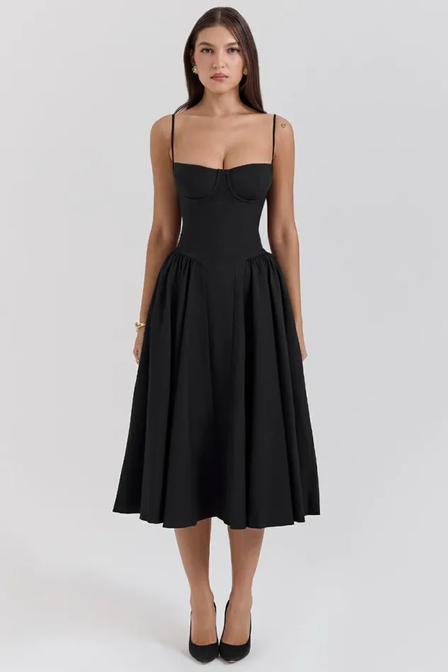 Women Samaria Black Corset Midi Dress House Of CB Dresses