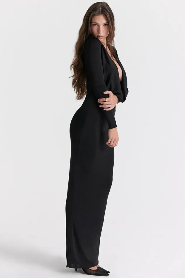 Women Saskia Black Draped Maxi Dress House Of CB Dresses