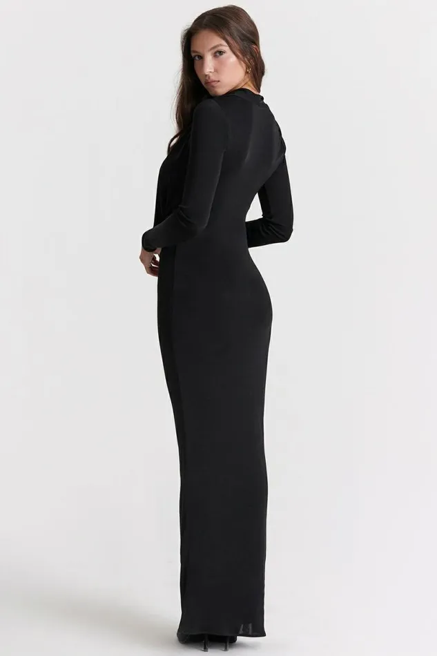 Women Saskia Black Draped Maxi Dress House Of CB Dresses