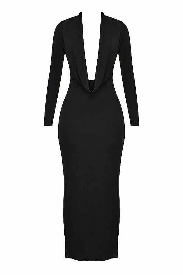 Women Saskia Black Draped Maxi Dress House Of CB Dresses