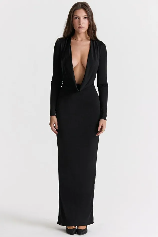Women Saskia Black Draped Maxi Dress House Of CB Dresses