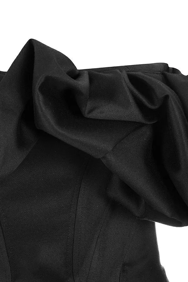 Women Selena Black Satin Puff Shoulder Dress House Of CB Dresses