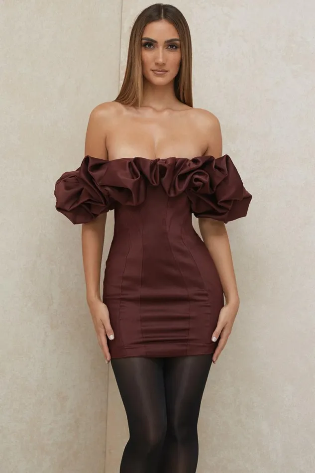 Women Selena Raisin Satin Ruffle Strapless Dress House Of CB Dresses