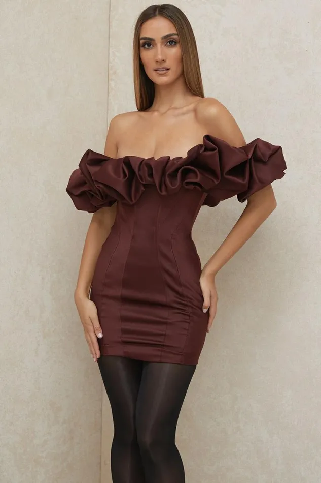Women Selena Raisin Satin Ruffle Strapless Dress House Of CB Dresses