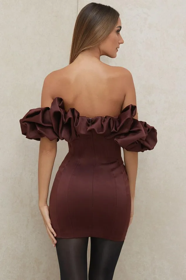 Women Selena Raisin Satin Ruffle Strapless Dress House Of CB Dresses
