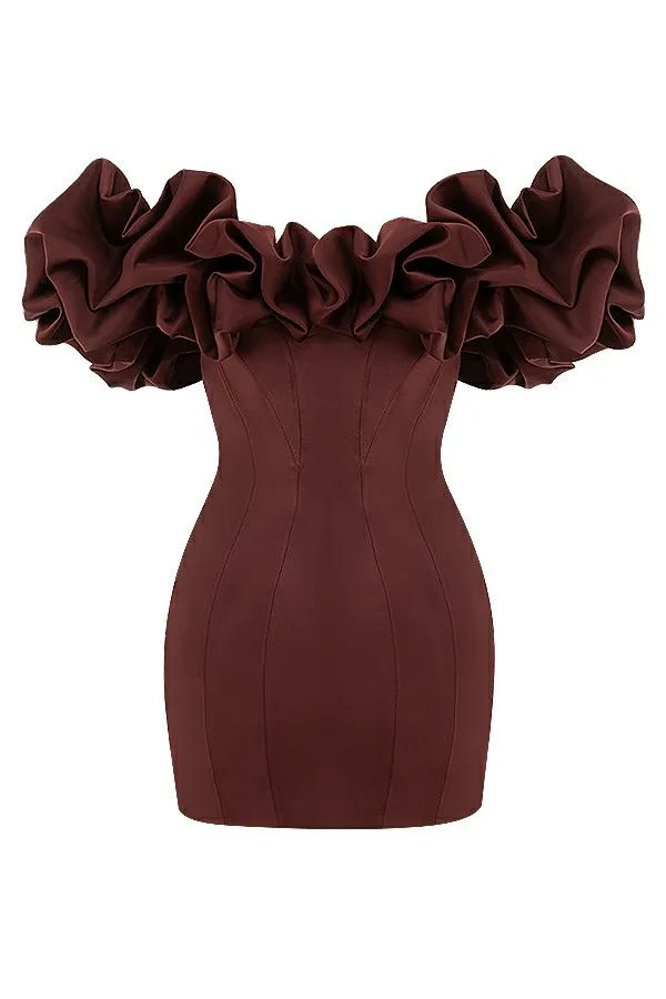 Women Selena Raisin Satin Ruffle Strapless Dress House Of CB Dresses