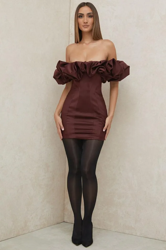 Women Selena Raisin Satin Ruffle Strapless Dress House Of CB Dresses