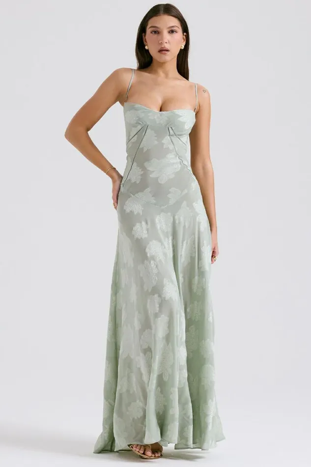 Women Seren Pistachio Floral Lace Back Maxi Dress House Of CB Dresses