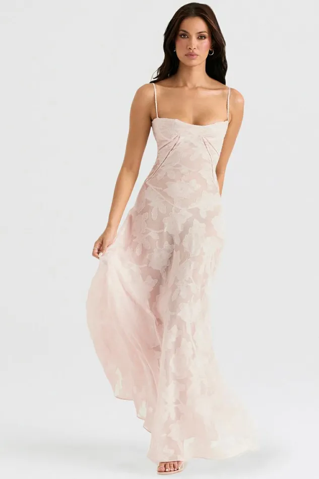 Women Seren Soft Pink Floral Lace Back Maxi Dress House Of CB Dresses
